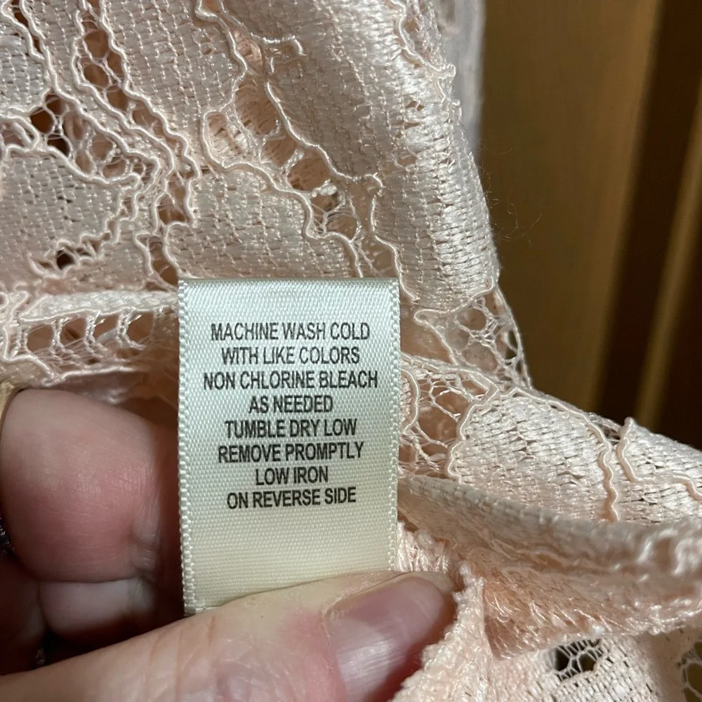 EUC Lace Blouse in Soft Peach with Long Sleeves and Built In Camisole